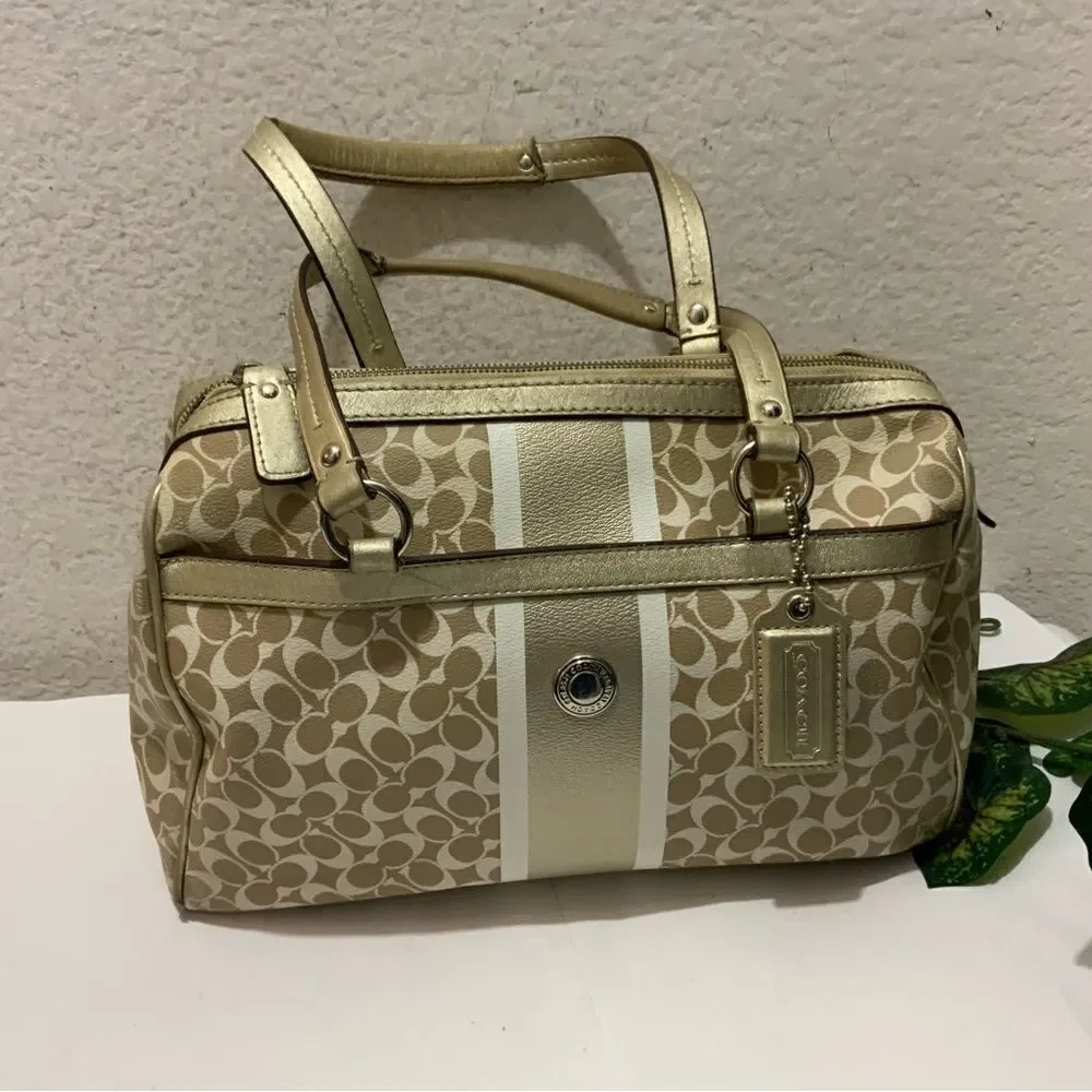 COACH Chelsea Heritage Satchel M1094-F15132 Metallic Tan/Gold, Lavender Lining